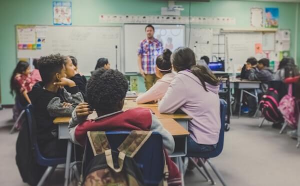 Students studying together in a classroom